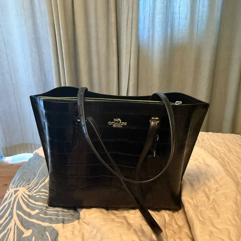Coach Black Croc-Embossed Tote Bag - Picture 6 of 11